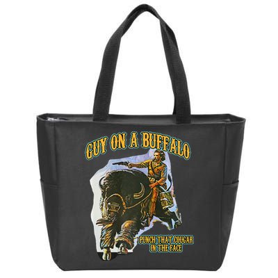 Guy On A Buffalo Punch That Cougar In The Face Zip Tote Bag