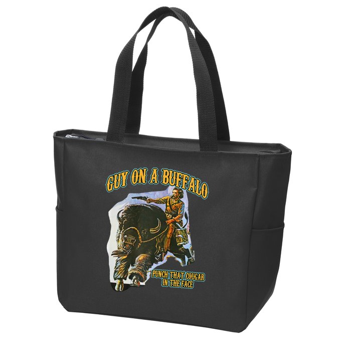 Guy On A Buffalo Punch That Cougar In The Face Zip Tote Bag
