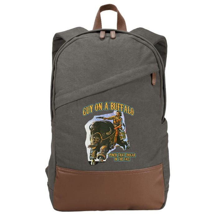 Guy On A Buffalo Punch That Cougar In The Face Cotton Canvas Backpack