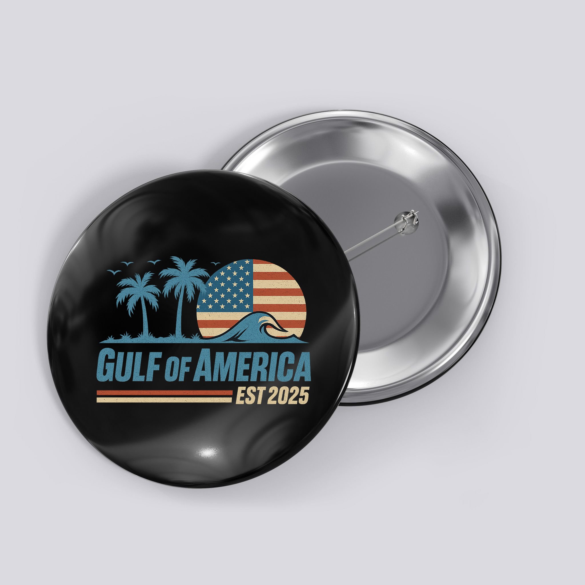 Gulf Of America Est 2025 Retro Vintage Beach Wave Button
