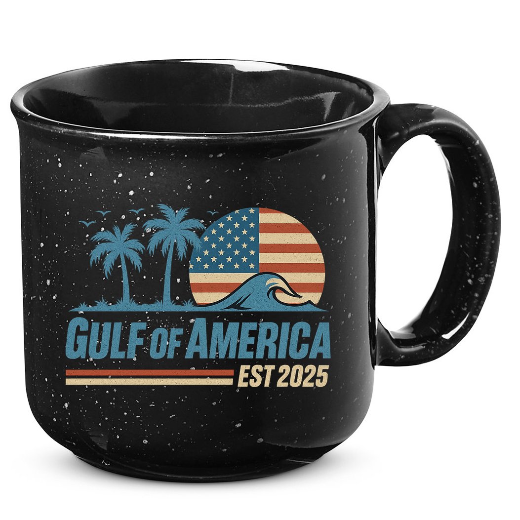 Gulf Of America Est 2025 Retro Vintage Beach Wave 15oz Campfire Ceramic Mug