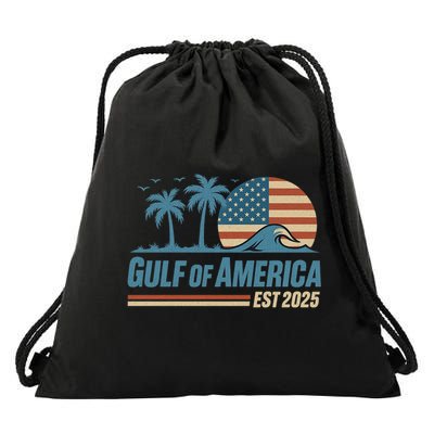 Gulf Of America Est 2025 Retro Vintage Beach Wave Drawstring Bag