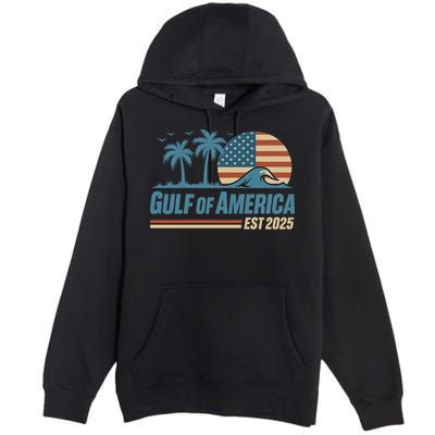Gulf Of America Est 2025 Retro Vintage Beach Wave Premium Pullover Hoodie