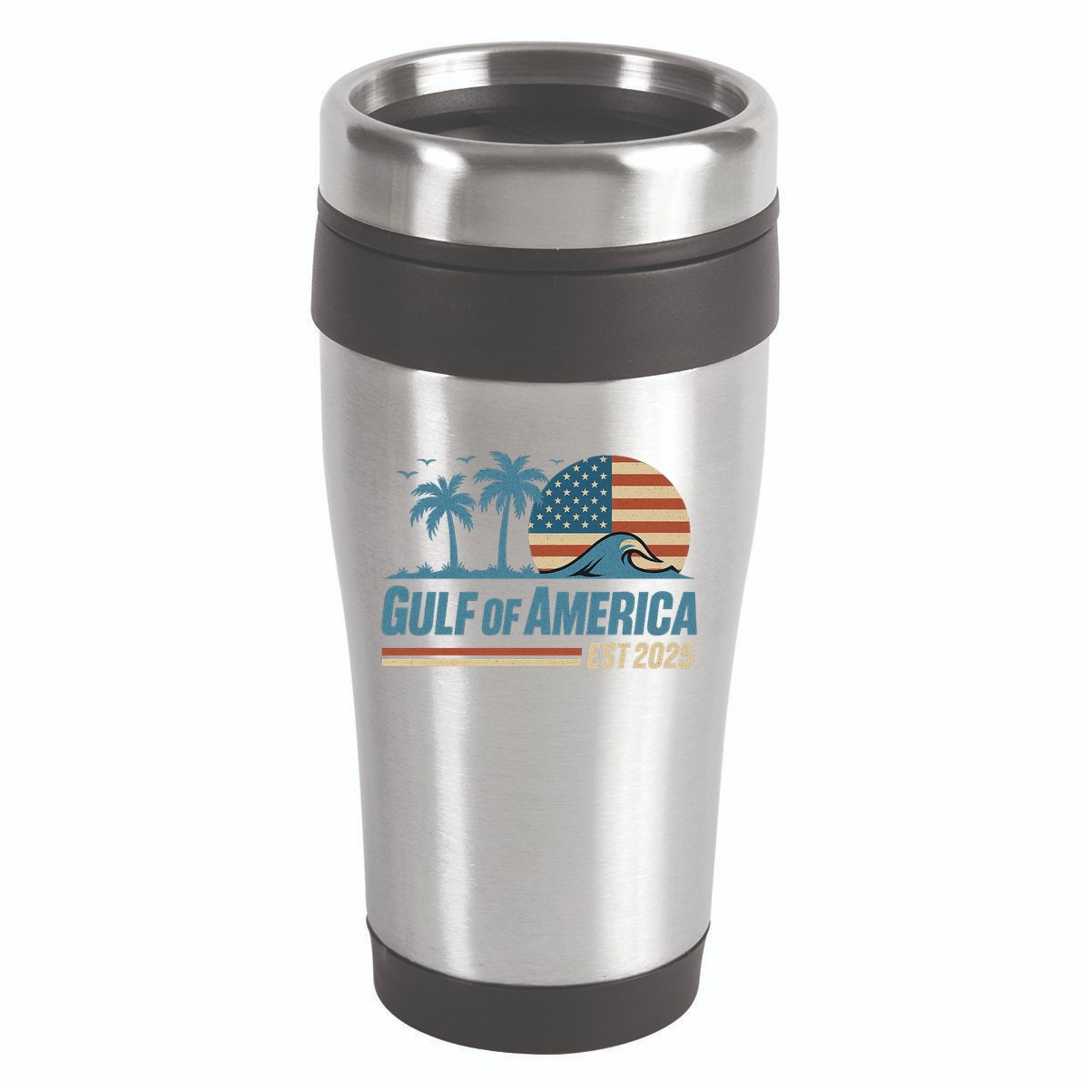 Gulf Of America Est 2025 Retro Vintage Beach Wave 16oz Travel Tumbler
