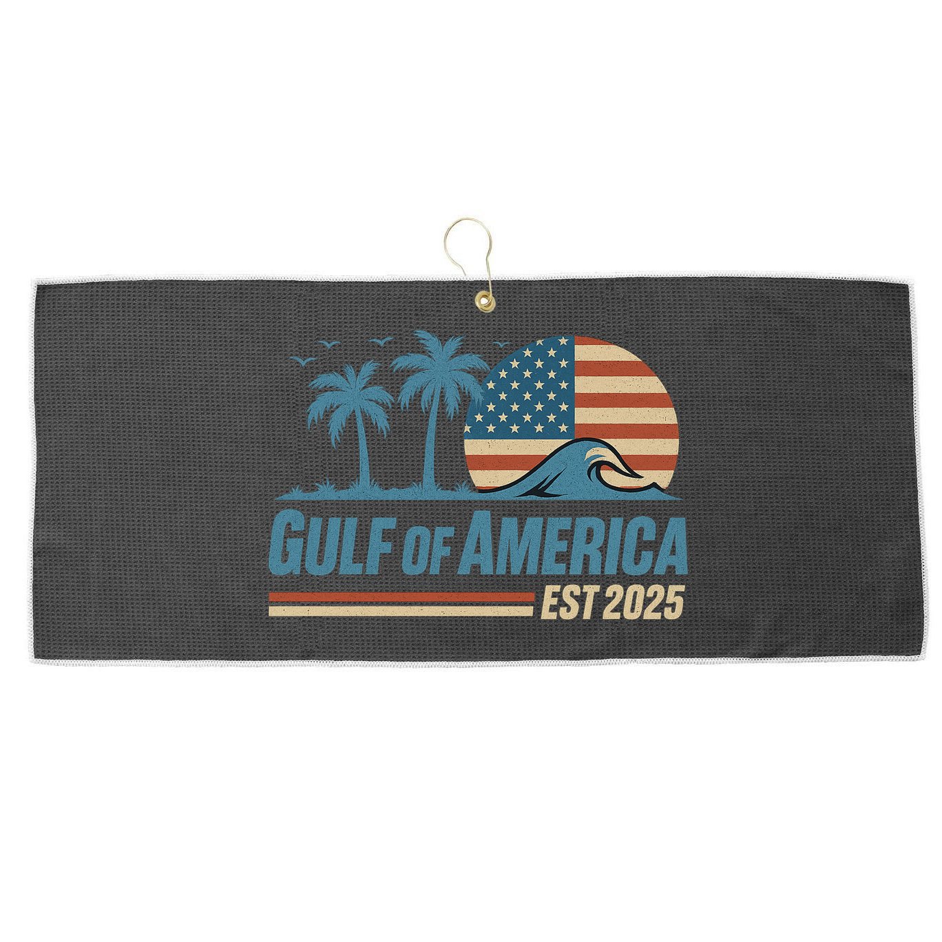 Gulf Of America Est 2025 Retro Vintage Beach Wave Large Microfiber Waffle Golf Towel