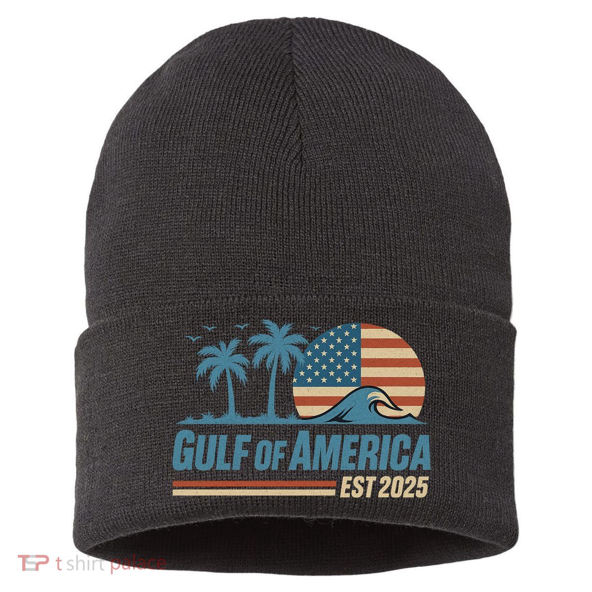 Gulf Of America Est 2025 Retro Vintage Beach Wave Sustainable Knit Beanie
