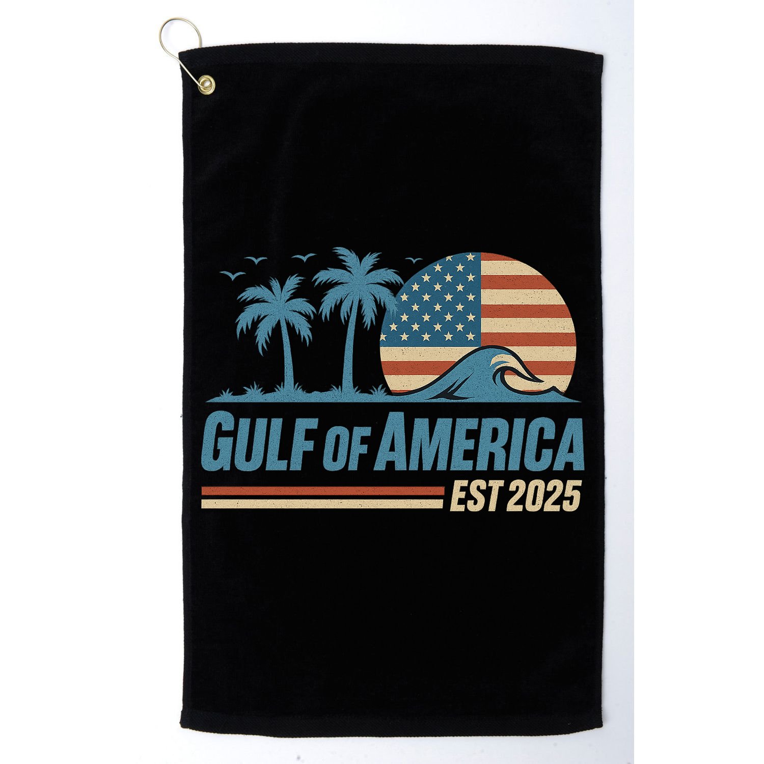 Gulf Of America Est 2025 Retro Vintage Beach Wave Golf Towel