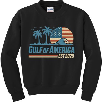 Gulf Of America Est 2025 Retro Vintage Beach Wave Kids Sweatshirt