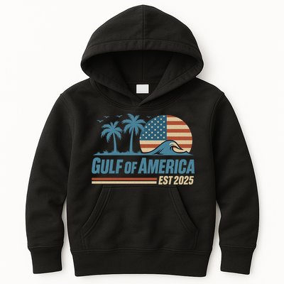 Gulf Of America Est 2025 Retro Vintage Beach Wave Kids Hoodie