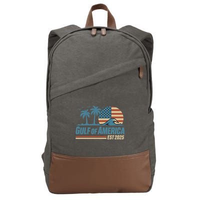 Gulf Of America Est 2025 Retro Vintage Beach Wave Cotton Canvas Backpack