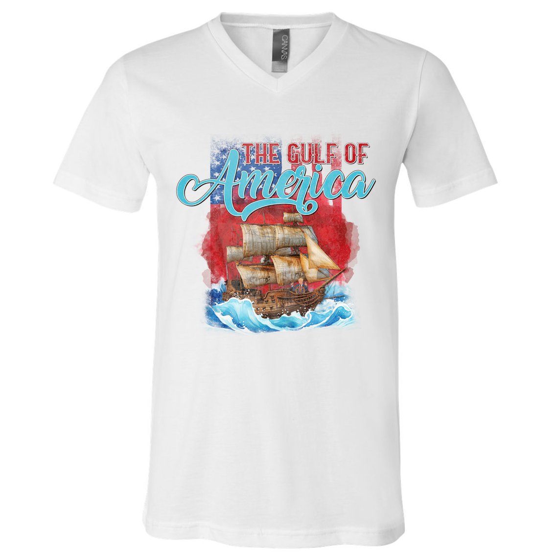 Gulf Of America Vintage Pirate American Trump Flag V-Neck T-Shirt