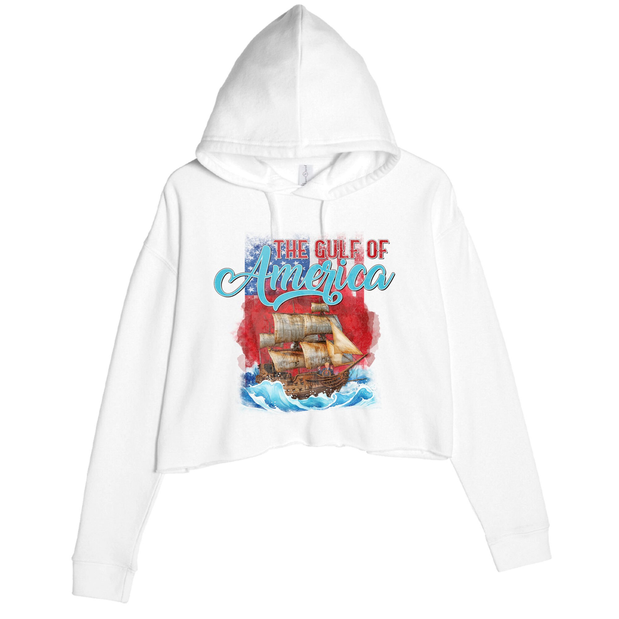 Gulf Of America Vintage Pirate American Trump Flag Crop Fleece Hoodie