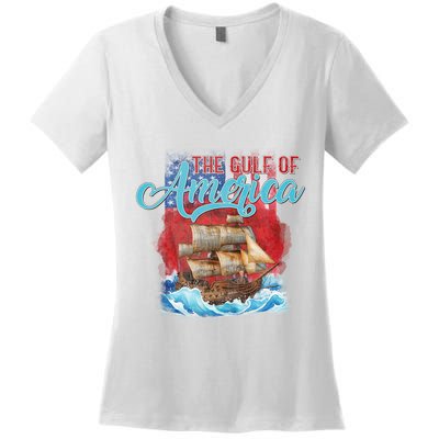 Gulf Of America Vintage Pirate American Trump Flag Women's V-Neck T-Shirt
