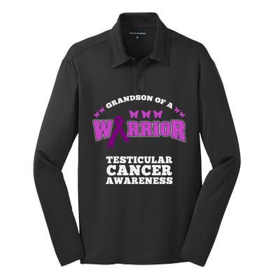 Grandson Of A Warrior Testicular Cancer Awareness Funny Gift Silk Touch Performance Long Sleeve Polo