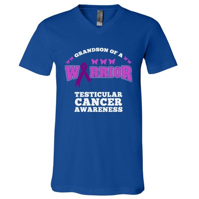 Grandson Of A Warrior Testicular Cancer Awareness Funny Gift V-Neck T-Shirt