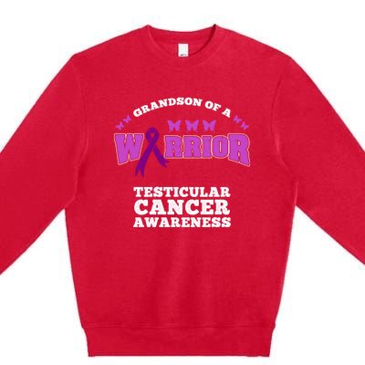 Grandson Of A Warrior Testicular Cancer Awareness Funny Gift Premium Crewneck Sweatshirt