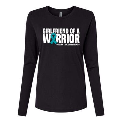 Girlfriend Of A Warrior Teal Ribbon Ovarian Cancer Awareness Gift Womens Cotton Relaxed Long Sleeve T-Shirt