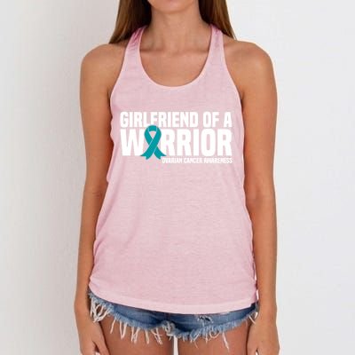 Girlfriend Of A Warrior Teal Ribbon Ovarian Cancer Awareness Gift Women's Knotted Racerback Tank