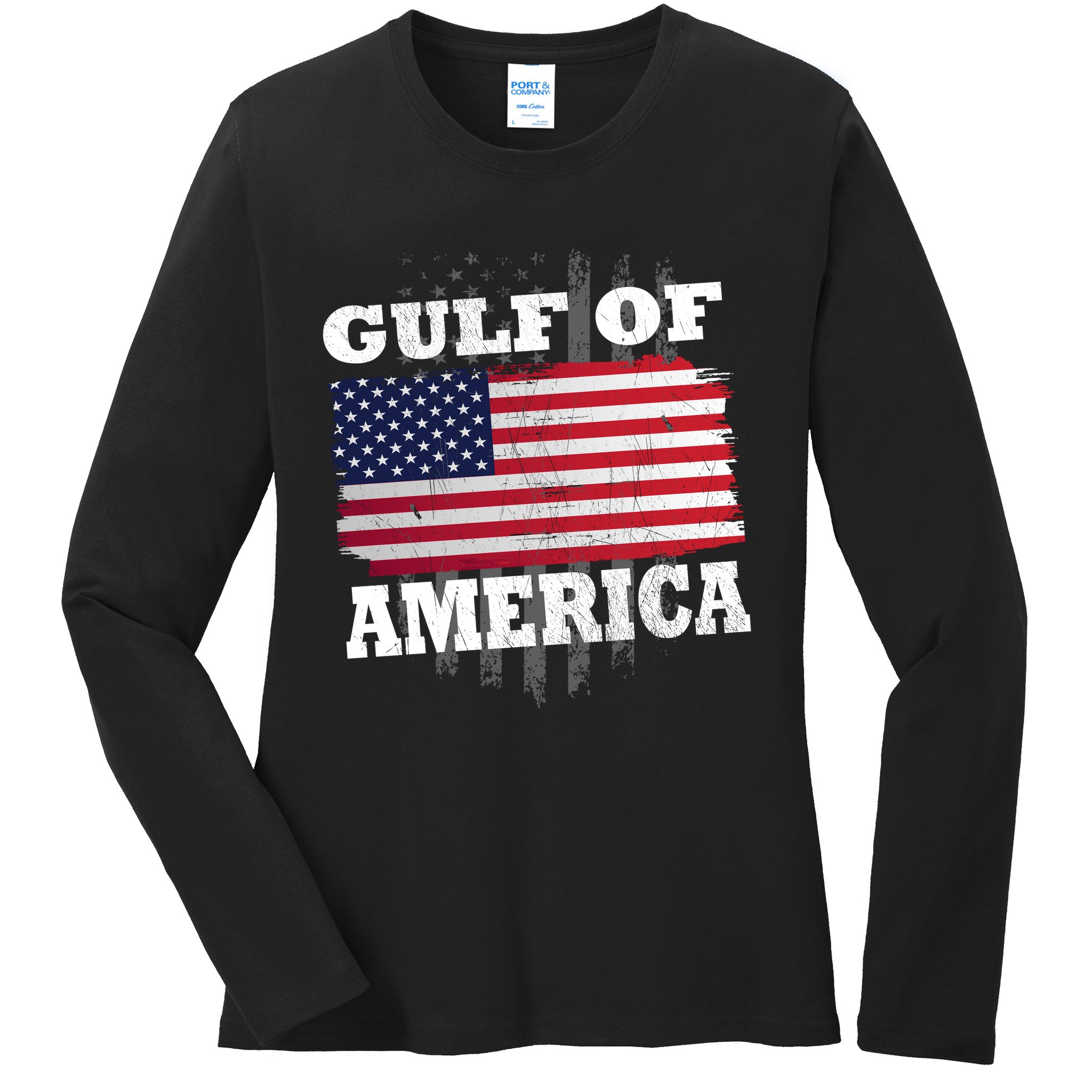 Gulf Of America Vintage American Flag Ladies Long Sleeve Shirt