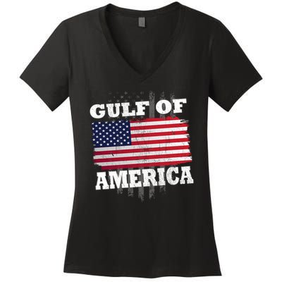 Gulf Of America Vintage American Flag Women's V-Neck T-Shirt