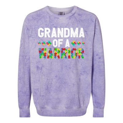 Grandma Of A Warrior Proud Grandma Autism Gift Colorblast Crewneck Sweatshirt