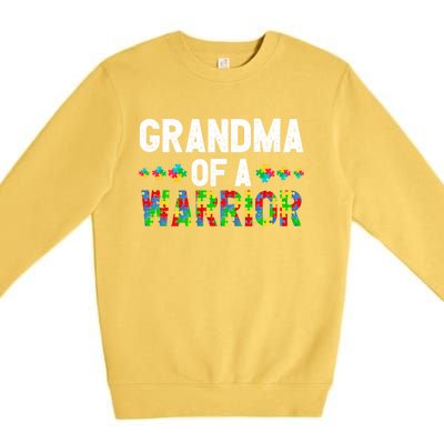 Grandma Of A Warrior Proud Grandma Autism Gift Premium Crewneck Sweatshirt