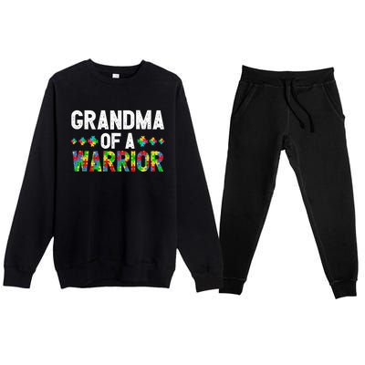 Grandma Of A Warrior Proud Grandma Autism Gift Premium Crewneck Sweatsuit Set