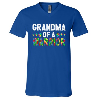 Grandma Of A Warrior Proud Grandma Autism Gift V-Neck T-Shirt