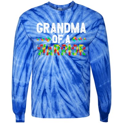 Grandma Of A Warrior Proud Grandma Autism Gift Tie-Dye Long Sleeve Shirt