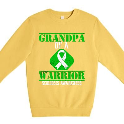 Grandpa Of A Scoliosis Warrior Vintage Scoliosis Awareness Gift Premium Crewneck Sweatshirt