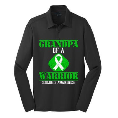 Grandpa Of A Scoliosis Warrior Vintage Scoliosis Awareness Gift Silk Touch Performance Long Sleeve Polo