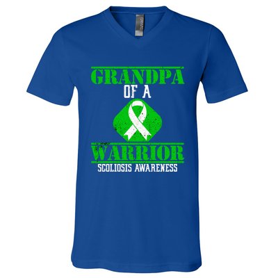 Grandpa Of A Scoliosis Warrior Vintage Scoliosis Awareness Gift V-Neck T-Shirt