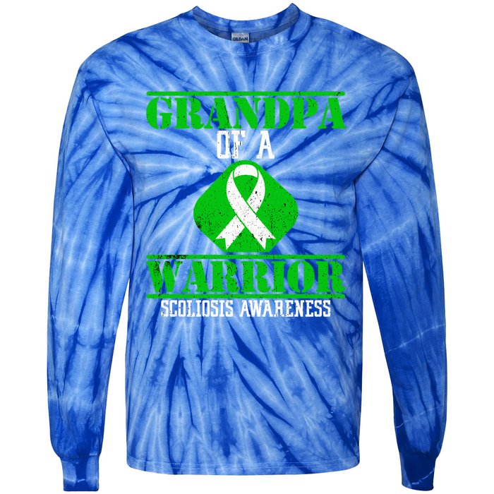 Grandpa Of A Scoliosis Warrior Vintage Scoliosis Awareness Gift Tie-Dye Long Sleeve Shirt