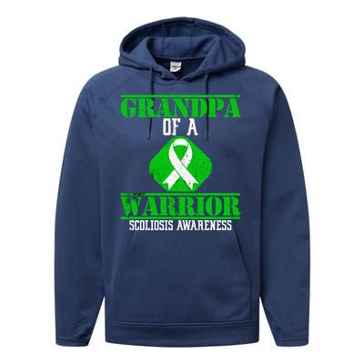 Grandpa Of A Scoliosis Warrior Vintage Scoliosis Awareness Gift Performance Fleece Hoodie