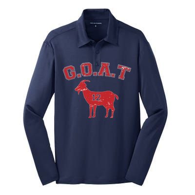 Goat 12 New England Football Fan Silk Touch Performance Long Sleeve Polo