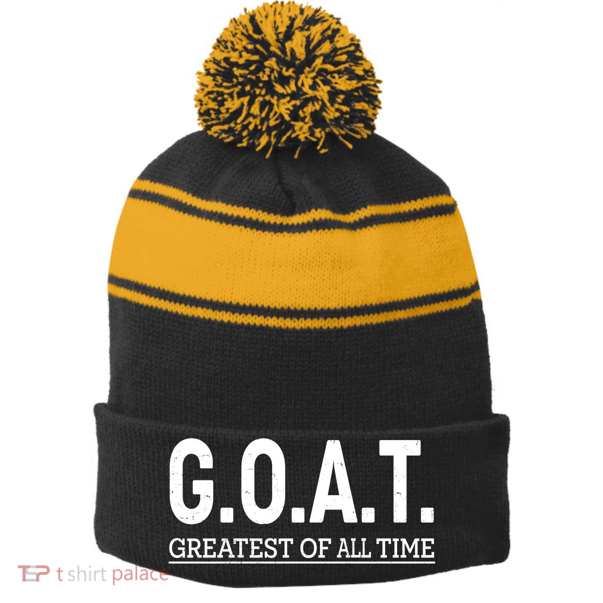 GOAT Greatest Of All Time Stripe Pom Pom Beanie