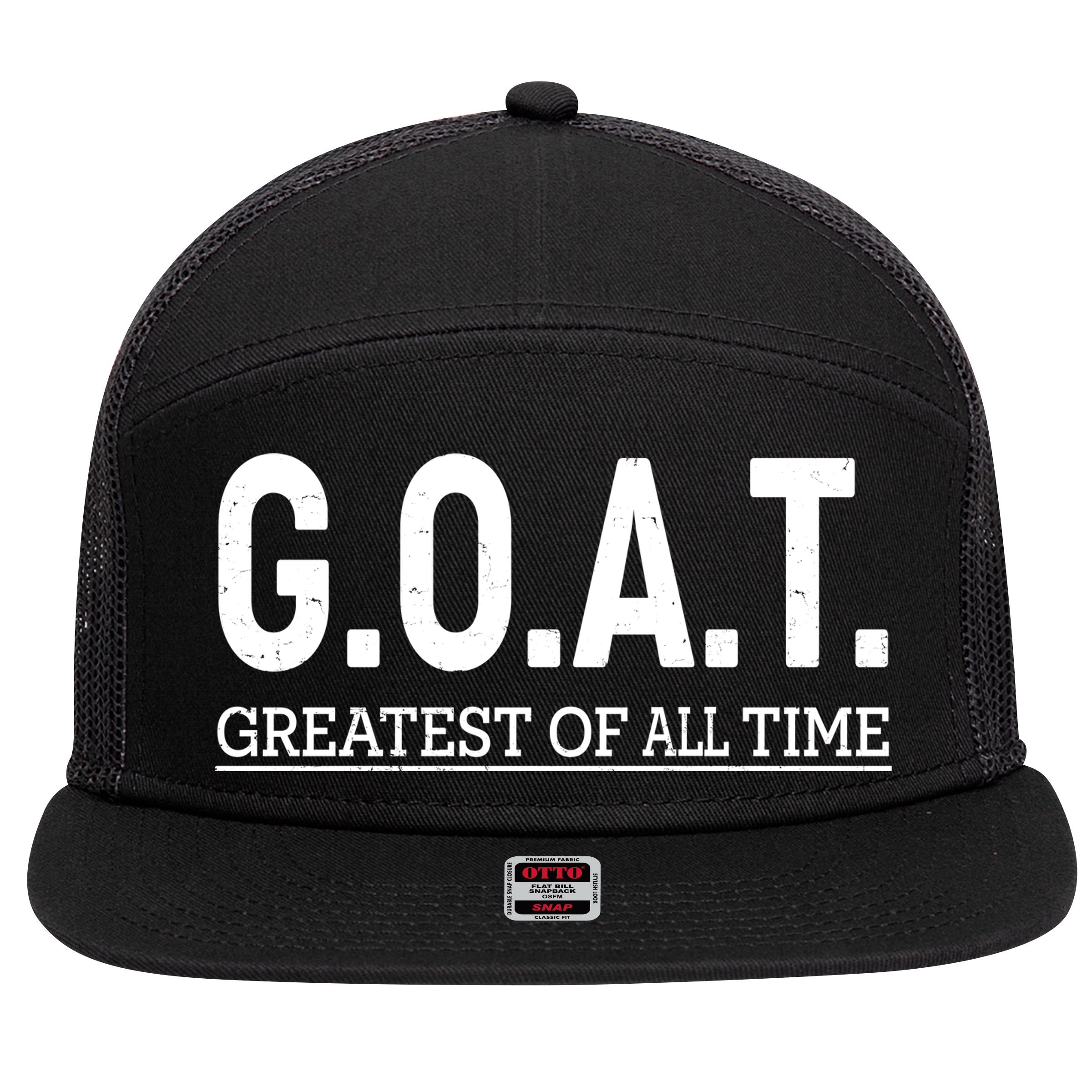 GOAT Greatest Of All Time 7 Panel Mesh Trucker Snapback Hat