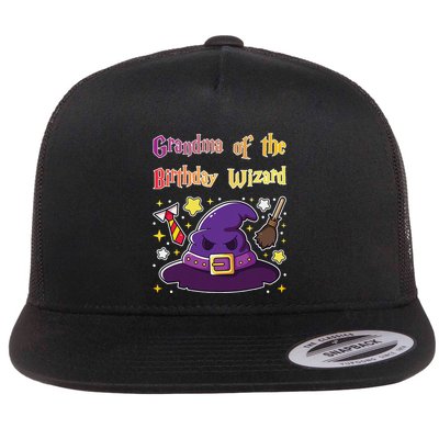Grandma Of Birthday Wizard 9th Birthday Magic Theme Party Flat Bill Trucker Hat