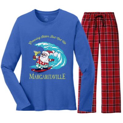 Growing Older But Not Up Surfing Santa  Women's Long Sleeve Flannel Pajama Set 