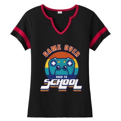 Game Over Back To School Funny Gamer Console Video Game Cute Gift Ladies Halftime Notch Neck Tee