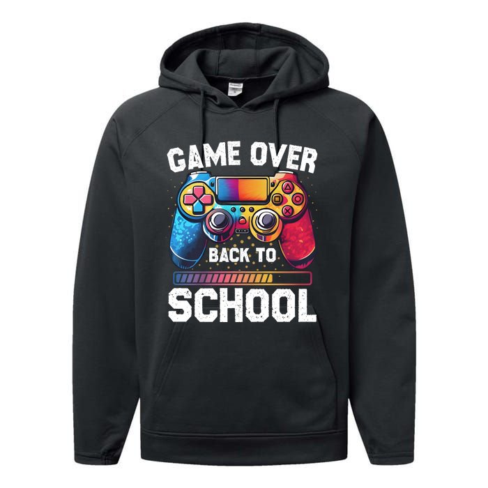 Game Over Back To School Gamer Game Lover Performance Fleece Hoodie