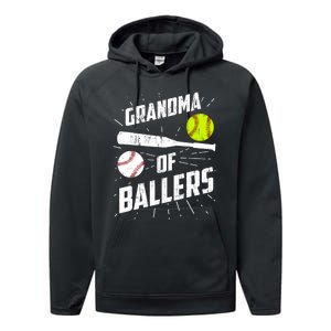 Grandma Of Ballers Funny Baseball Softball Mothers Day Gift Performance Fleece Hoodie