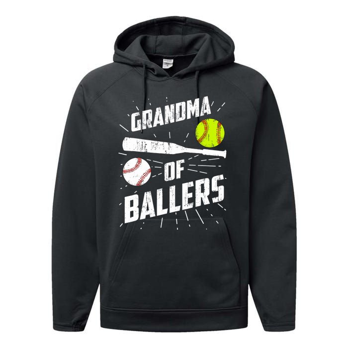 Grandma Of Ballers Funny Baseball Softball Mothers Day Gift Performance Fleece Hoodie