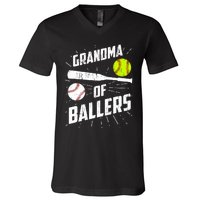 Grandma Of Ballers Funny Baseball Softball Mothers Day Gift V-Neck T-Shirt