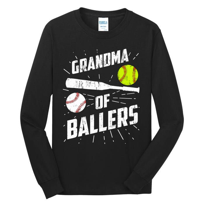 Grandma Of Ballers Funny Baseball Softball Mothers Day Gift Tall Long Sleeve T-Shirt