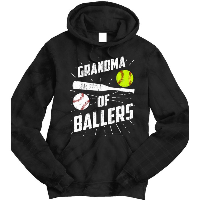 Grandma Of Ballers Funny Baseball Softball Mothers Day Gift Tie Dye Hoodie