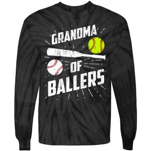 Grandma Of Ballers Funny Baseball Softball Mothers Day Gift Tie-Dye Long Sleeve Shirt