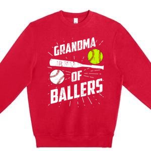 Grandma Of Ballers Funny Baseball Softball Mothers Day Gift Premium Crewneck Sweatshirt