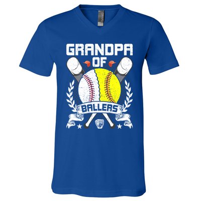 Grandpa Of Ballers Baseball Lover Gift V-Neck T-Shirt