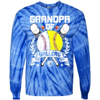 Grandpa Of Ballers Baseball Lover Gift Tie-Dye Long Sleeve Shirt